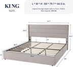 Queen Size Lift-Up Storage Bed With Wingback Headboard, Upholstered Platform Bed Frame With Hidden Storage