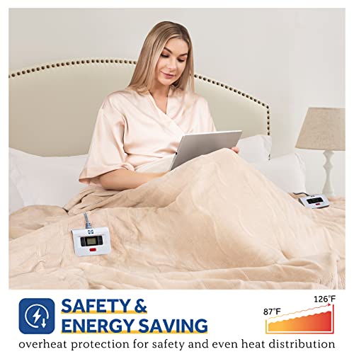 SEALY Electric Heated Blanket King Size 100in x 90in Beige Flannel - 10 Heating Levels