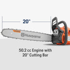 Husqvarna 450 Rancher 20 Inch Gas Chainsaw, 50.2-cc 3.2-HP 2-Cycle X-Torq Engine - 970613120