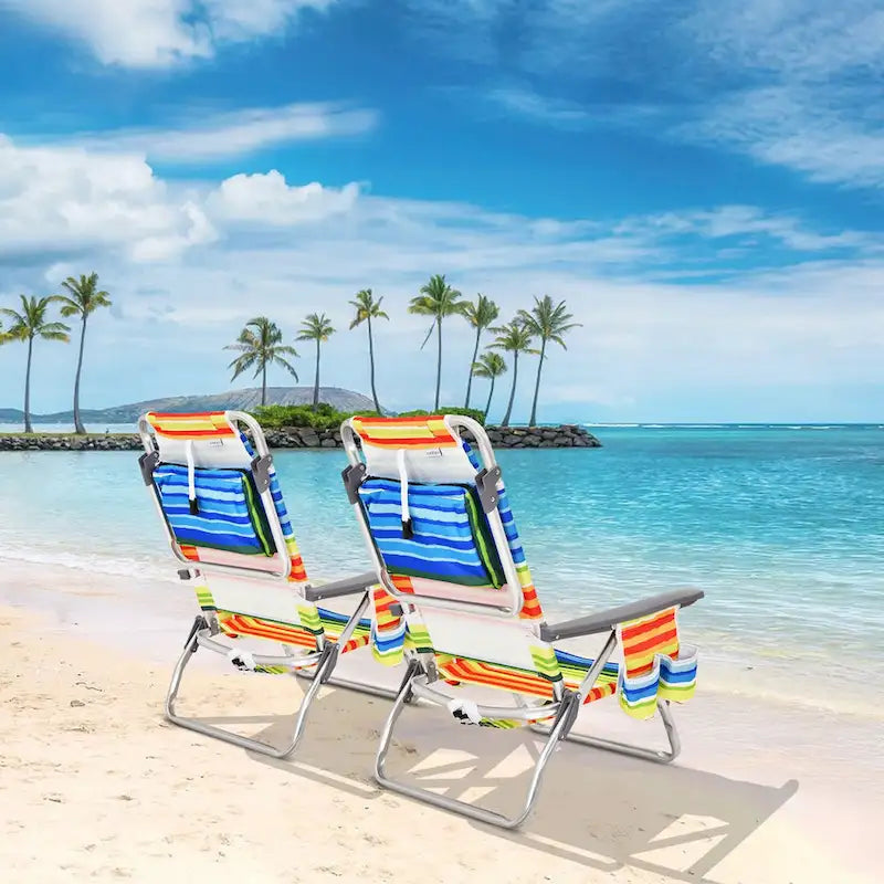 Costway Folding Backpack Beach Chairs 4-Pack, 5-Position Adjustable