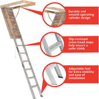 Elite Aluminum Attic Ladder, 25-1/2 by 54-Inch Rough Opening, 7-10-Foot Ceiling Height, 375-Pound Capacity - AA2510