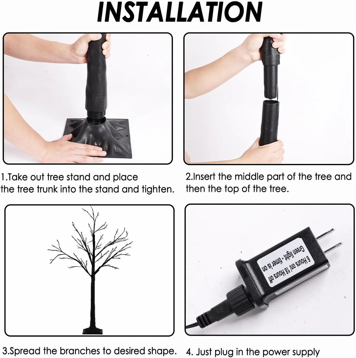 Albelt Lighted Black Halloween Trees, Set Of 3, 4FT 5FT 6FT, 96 LED Lights, Orange And Purple - GP-SW240DC0150T-IP44(US)