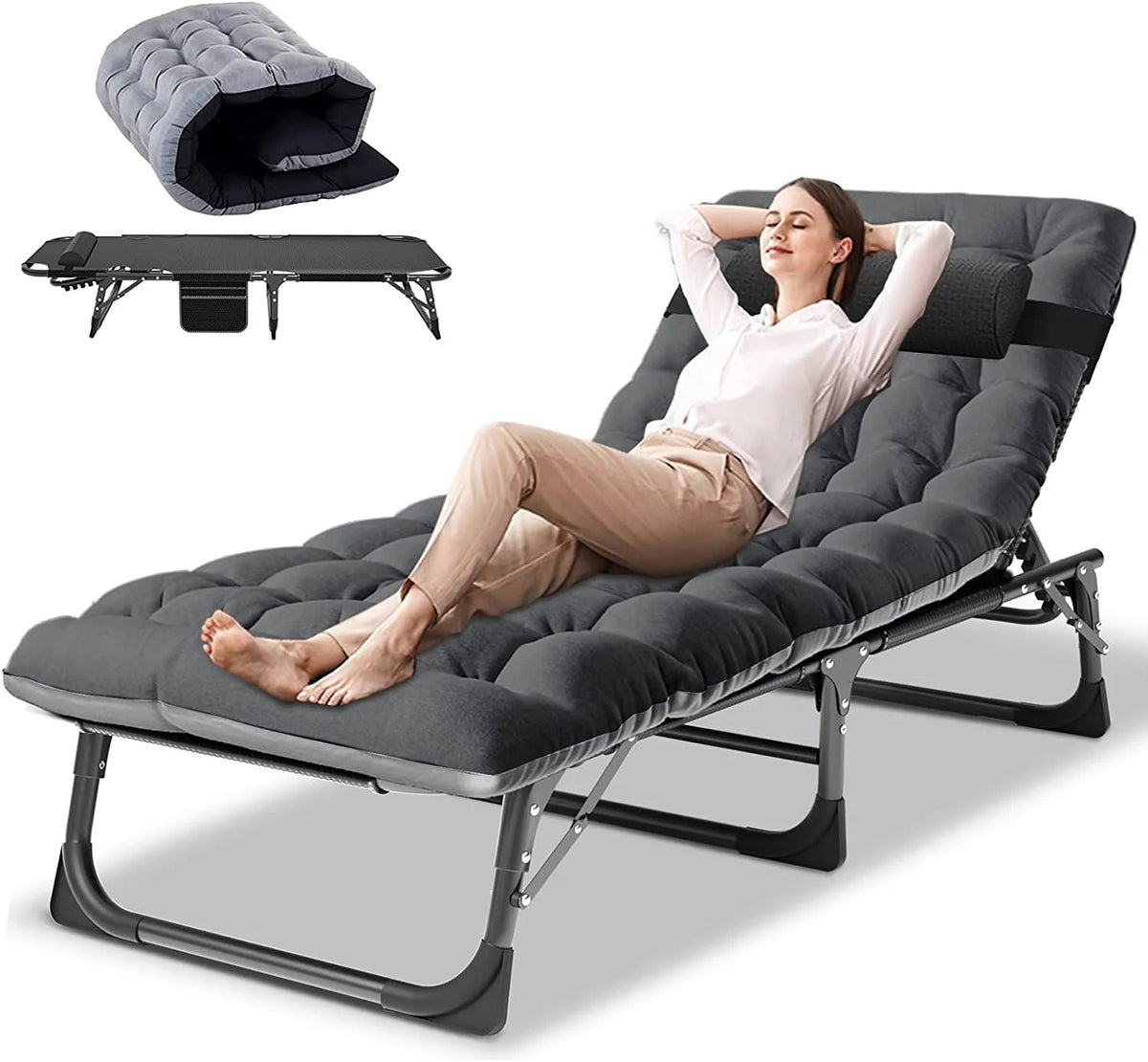 Slsy 5-Position Adjustable Folding Lounge Chair And Cot - 75.2" x 25.6" x 11.8"