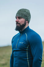 Merino Wool Beanie, Green Heather - Snowy