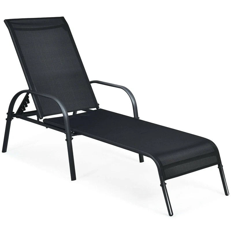 Fabric Folding Outdoor Chaise Lounge Chairs, 2 Pcs, 5 Position