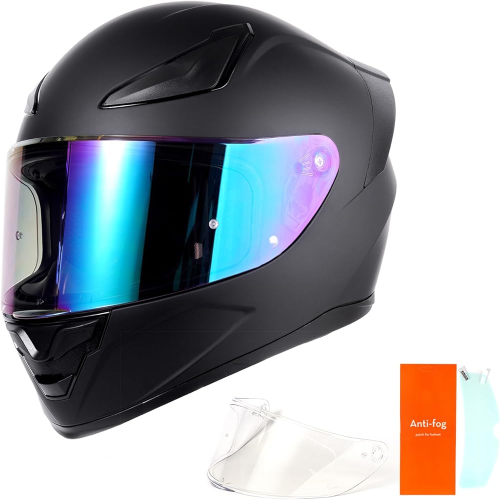 Orthrus OTS Dual Clear & Tinted Visor Full Face DOT Motorcycle Helmet, Matte Black, Medium