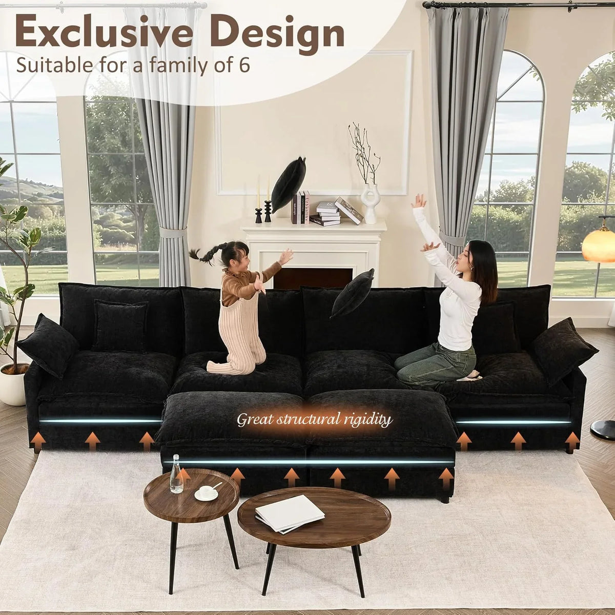 108 Inch U Shape Sectional Sofa With Removable Footstool