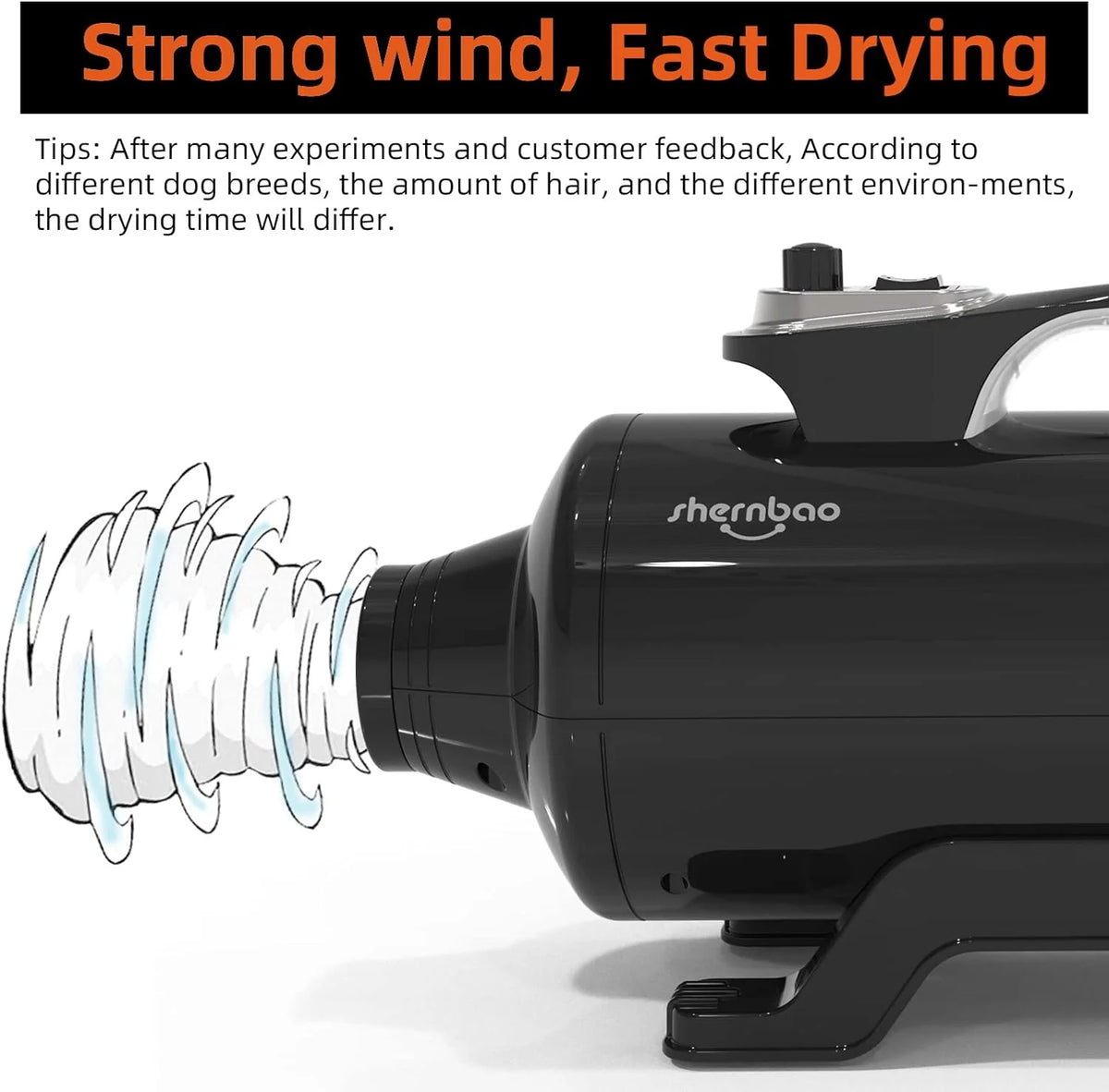 Shernbao Professional Dog Force Dryer, 6.0HP, Jet Black - DHD-2400T