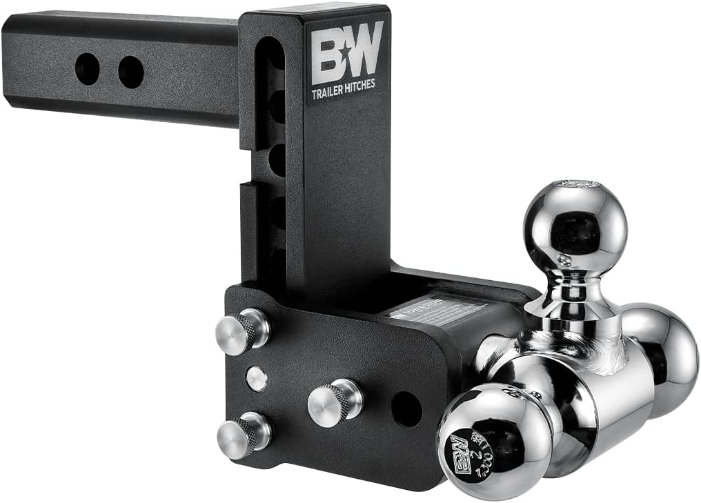 B&W Tow & Stow Adjustable Tri-Ball Trailer Hitch Ball Mount, 2 in Receiver, 5 in Drop, 10,000 GTW - TS10048B