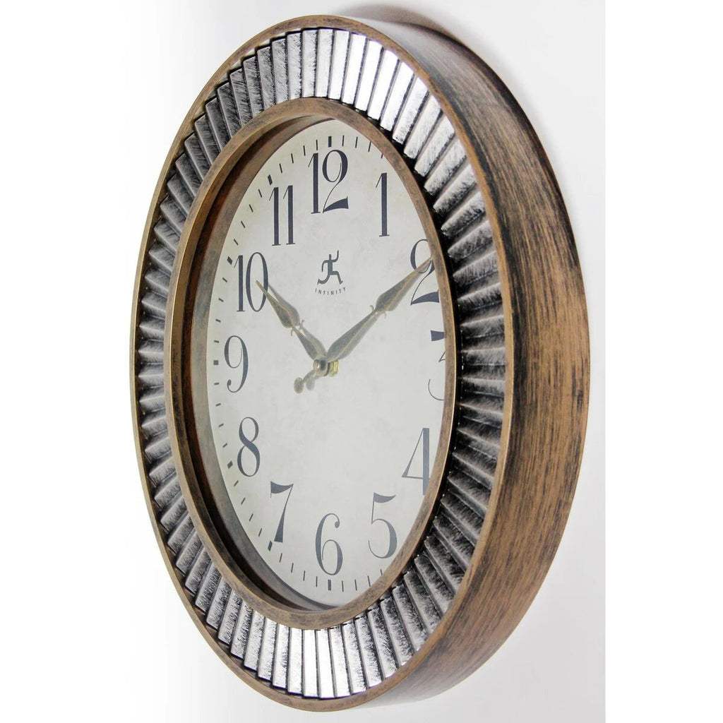 Rustic Industrial Round Wall Clock 16 Inch Brushed Gold And Silver