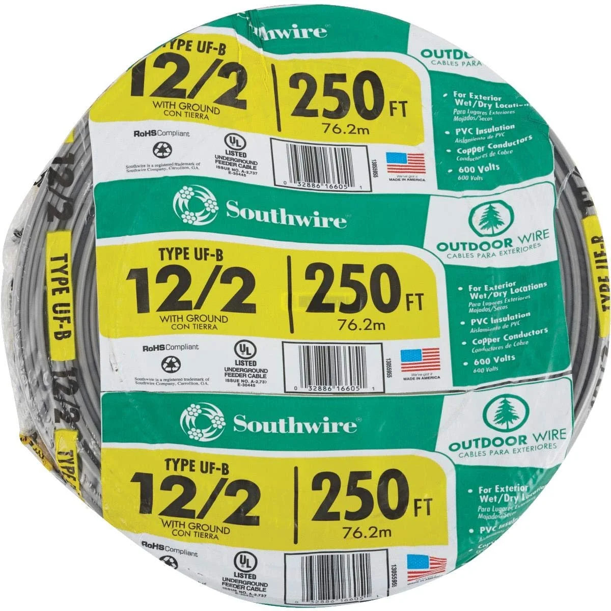 Southwire 12-2 UF-B Underground Feeder Cable 250 ft Gray - 13055955