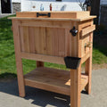 Inked Woodworking 48 Quart Antiqued Cedar Cooler Stand With Brass Drain, Bottle Opener And Cap Catcher