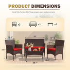 4-Piece Outdoor Patio Furniture Set With Rattan Wicker Chairs, Loveseat And Glass-Top Table