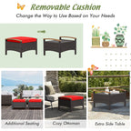Costway Set Of 2 Patio Rattan Ottoman Footrests With Cushions, Mix Brown/Beige, 25 x 20 x 16 in
