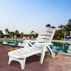 Rolling Folding Plastic Pool Lounge Chair With Armrests, 5 Position - Patio Deck Beach Chair
