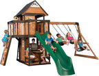 Canyon Creek Cedar Swing Set With 8-Foot Wave Slide - 183 x 188 x 119 Inches