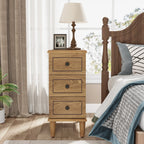 Solid Wood Narrow End Table With 3 Drawers - Fully Assembled