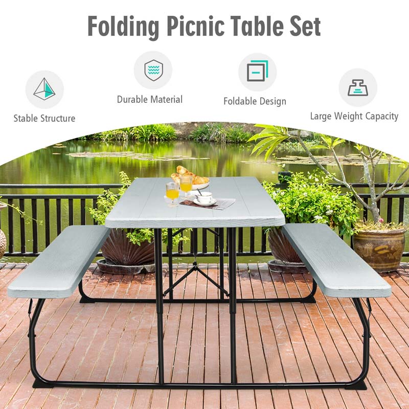 4-Person Folding Picnic Table Bench Set, 59 in x 54 in x 28.5 in - Steel And HDPE