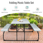 4-Person Folding Picnic Table Bench Set, 59 in x 54 in x 28.5 in - Steel And HDPE