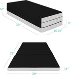 Best Choice Products Queen-Size 4in Tri-Fold Foam Mattress With Carry Case - Grey