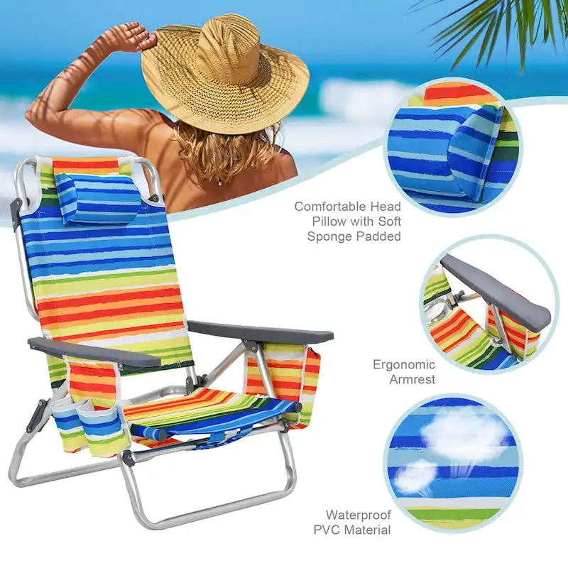 Costway Folding Backpack Beach Chairs 4-Pack, 5-Position Adjustable