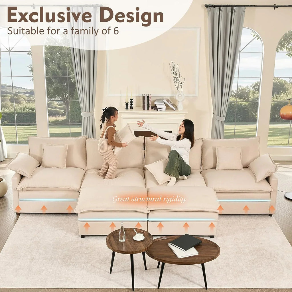 108 Inch U Shape Sectional Sofa With Removable Footstool