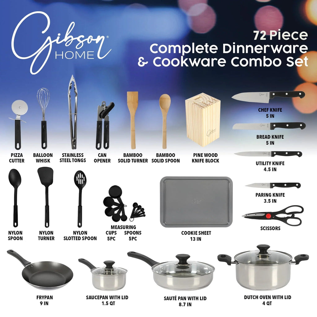 Gibson Home 71-Piece Stainless Steel Silver Cookware Combo Set