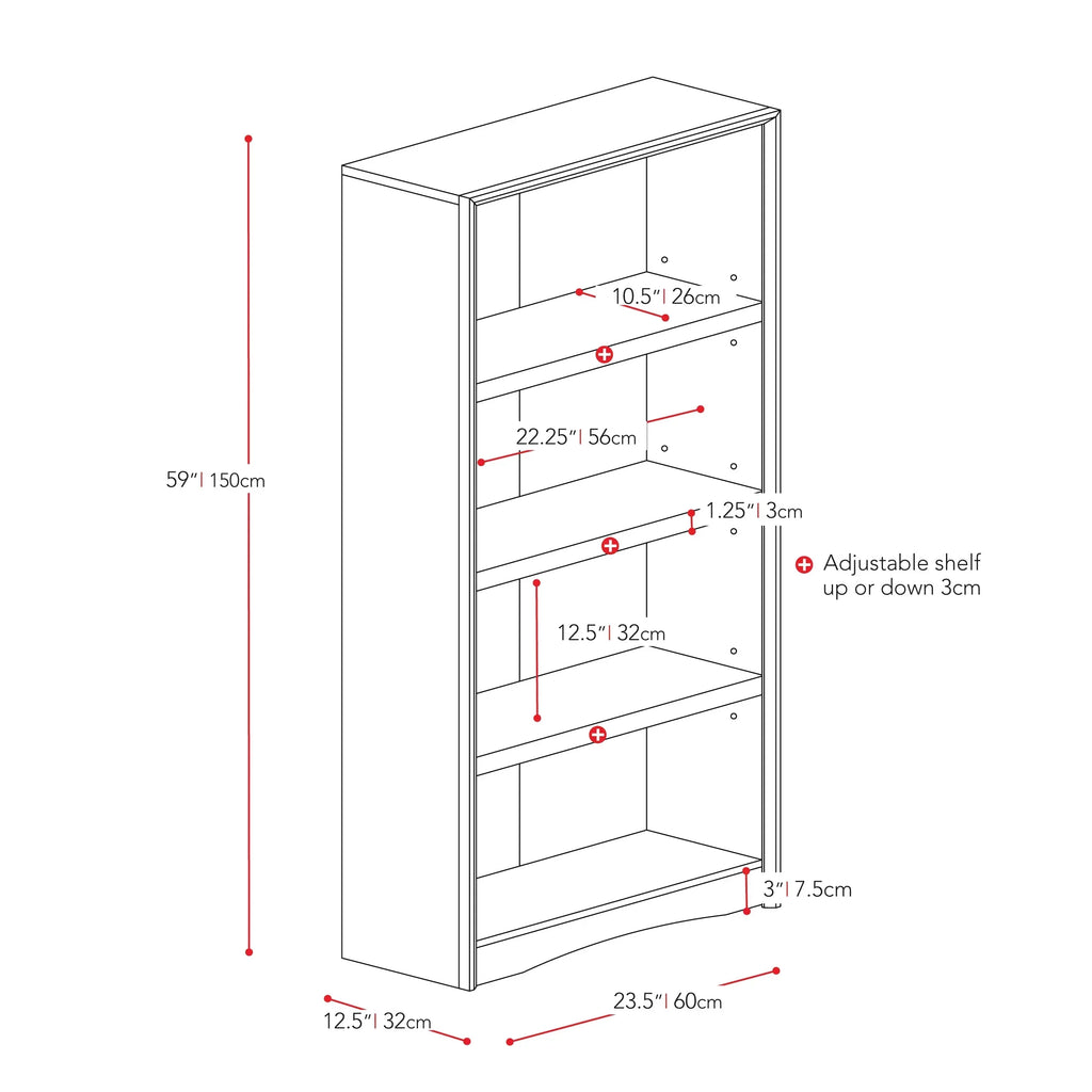 CorLiving Quadra Brown Engineered Wood Tall Adjustable 4-Shelf Vertical Bookcase