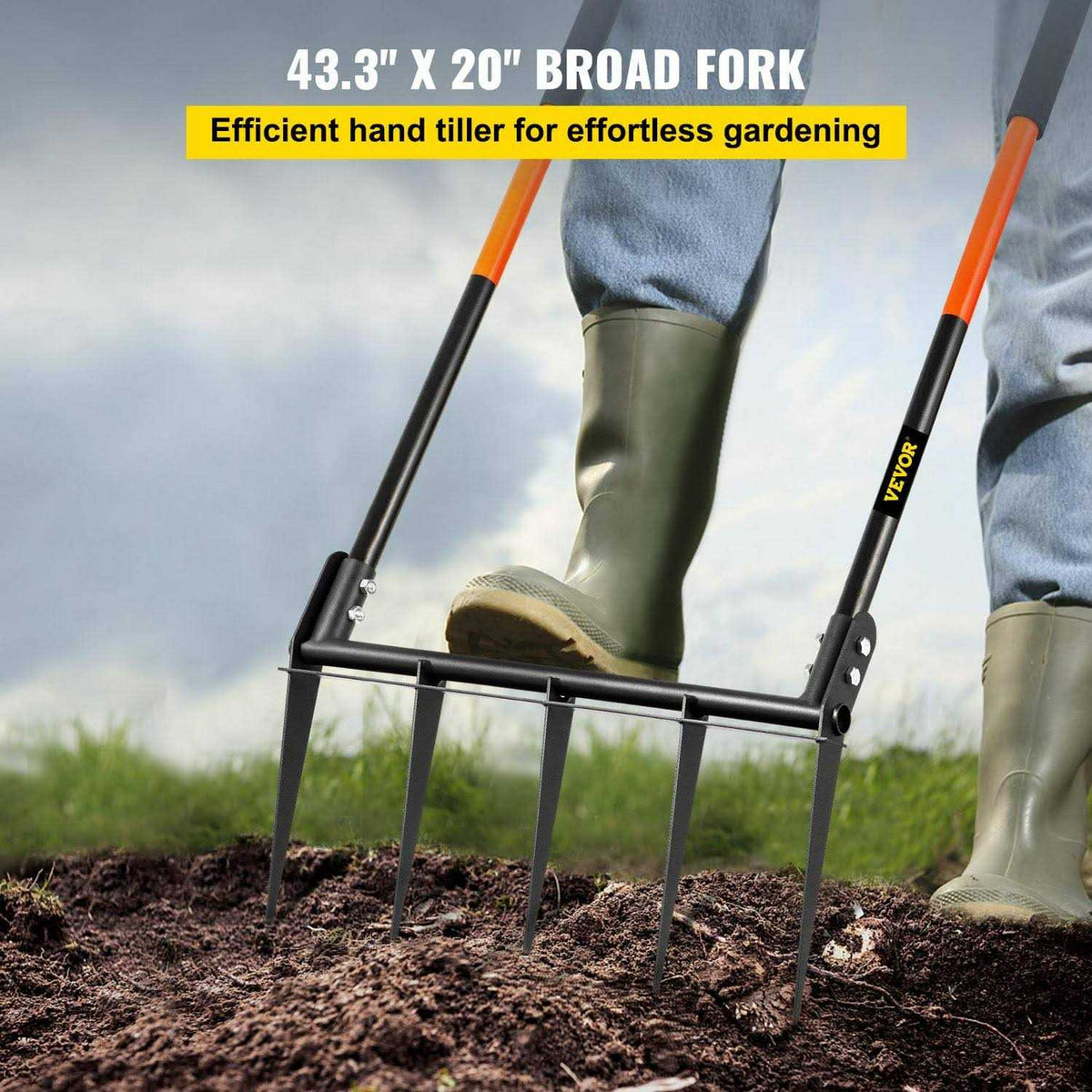 VEVOR Broad Fork Garden Tool, 5 Tines, 20 in Wide - SS-SYS-0012