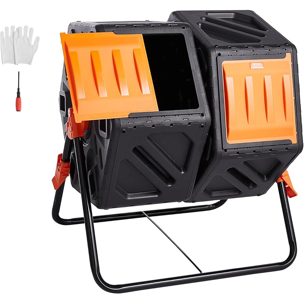 VEVOR 37-Gal Dual Chamber Compost Tumbler With Steel Frame - XDB-436B2