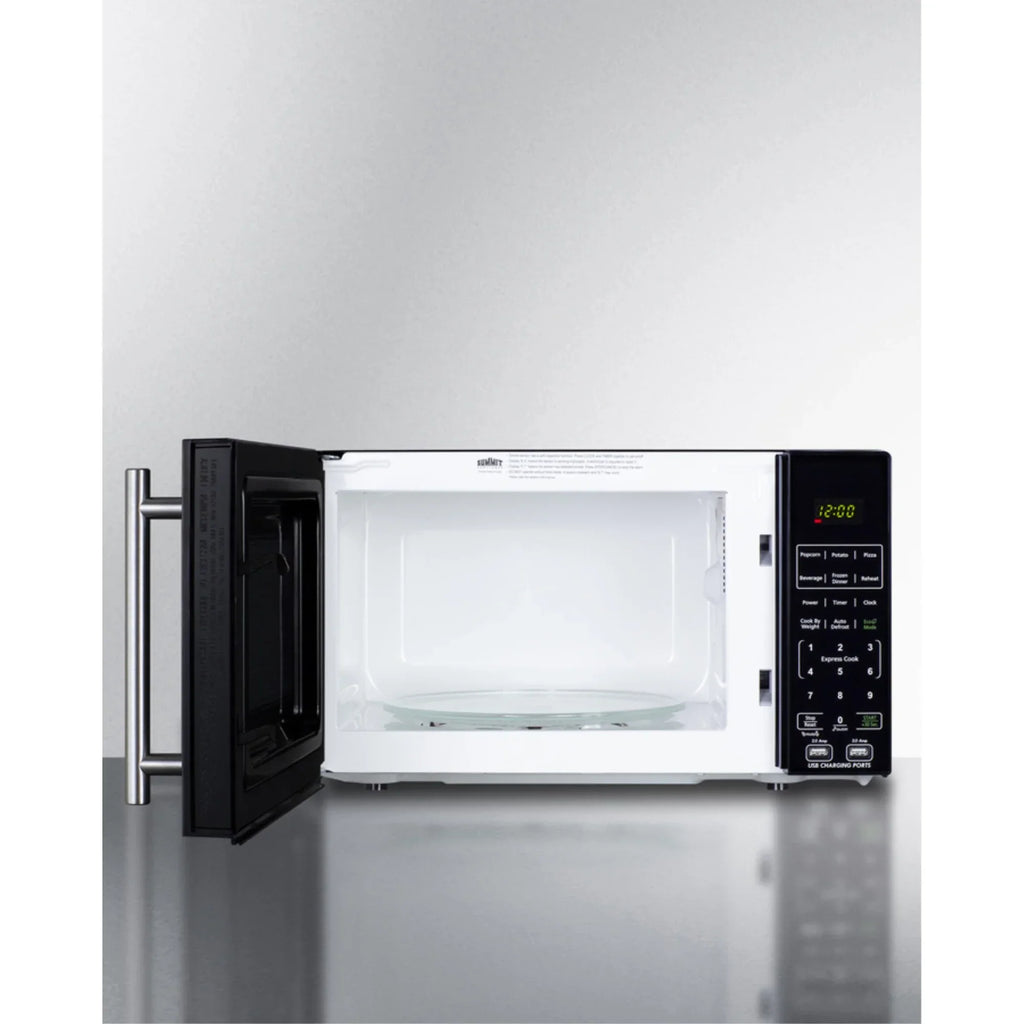 Compact Countertop Microwave, Black With 2 USB Ports And Built-In Power Allocator