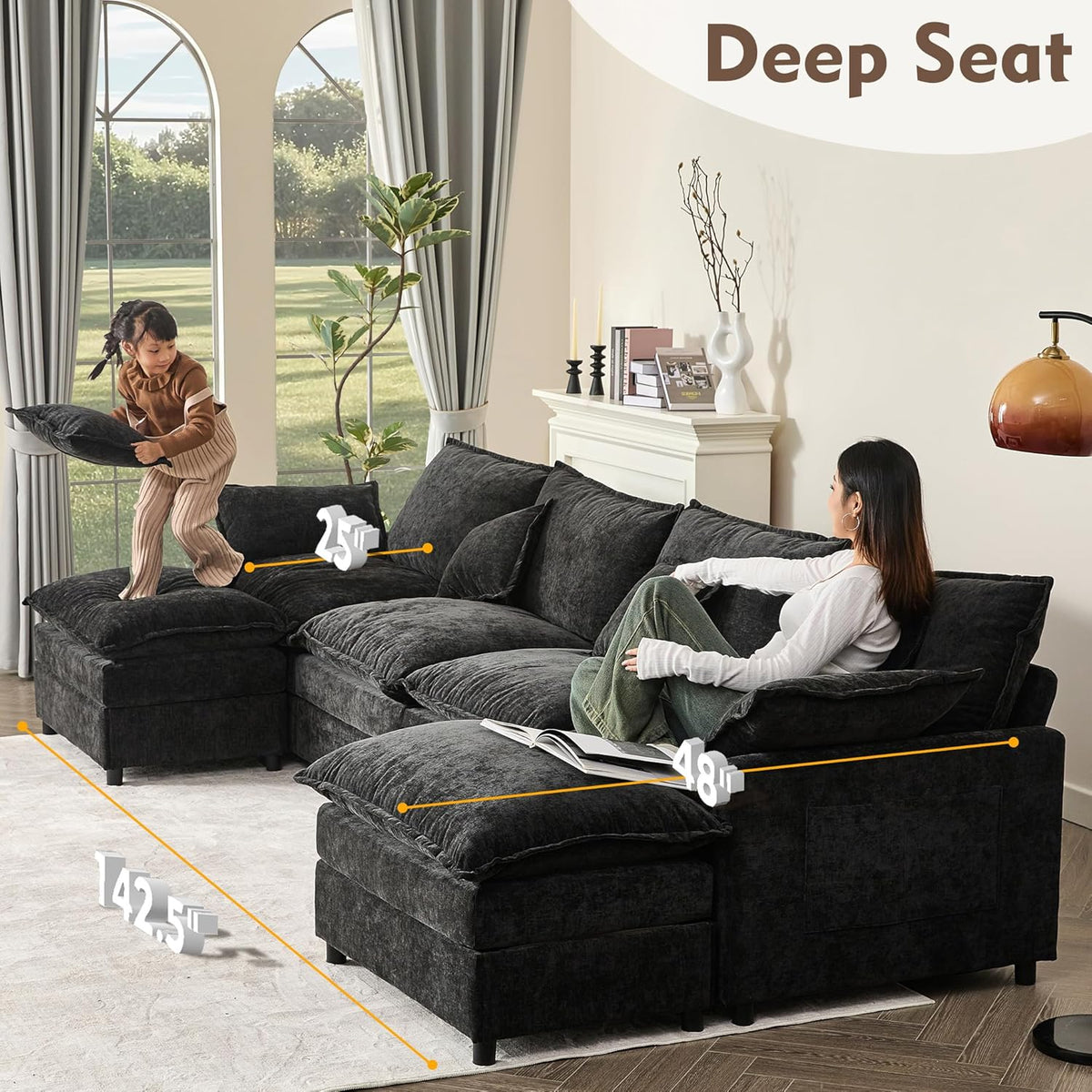 108 Inch U Shape Sectional Sofa With Removable Footstool