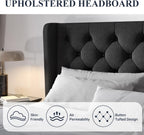 Allewie King Size Upholstered Bed Frame With Button Tufted Wingback Headboard, Black