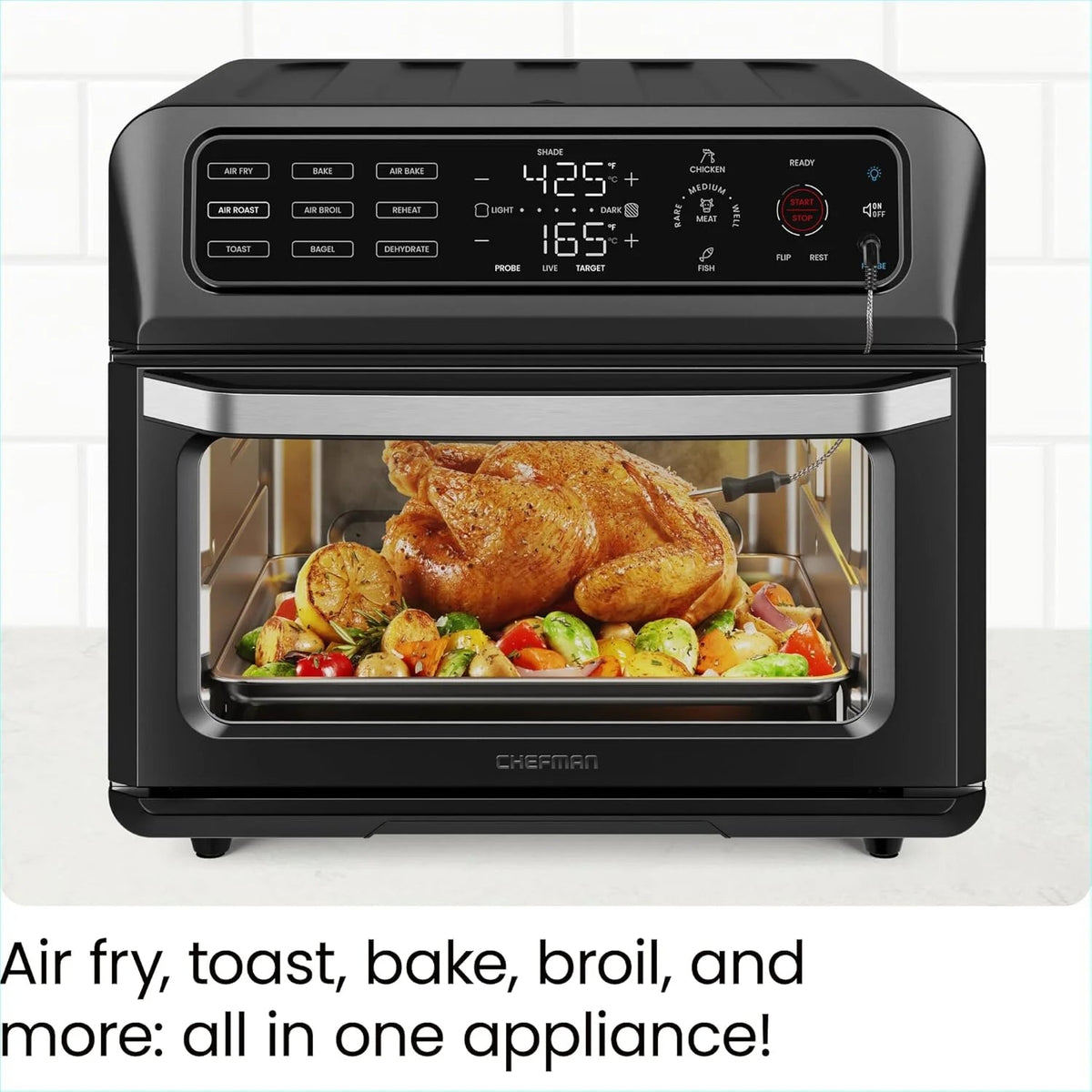 Chefman 12-in-1 Air Fryer Oven Combo With Probe Thermometer, 20 Qt - RJ50-SST2-PB