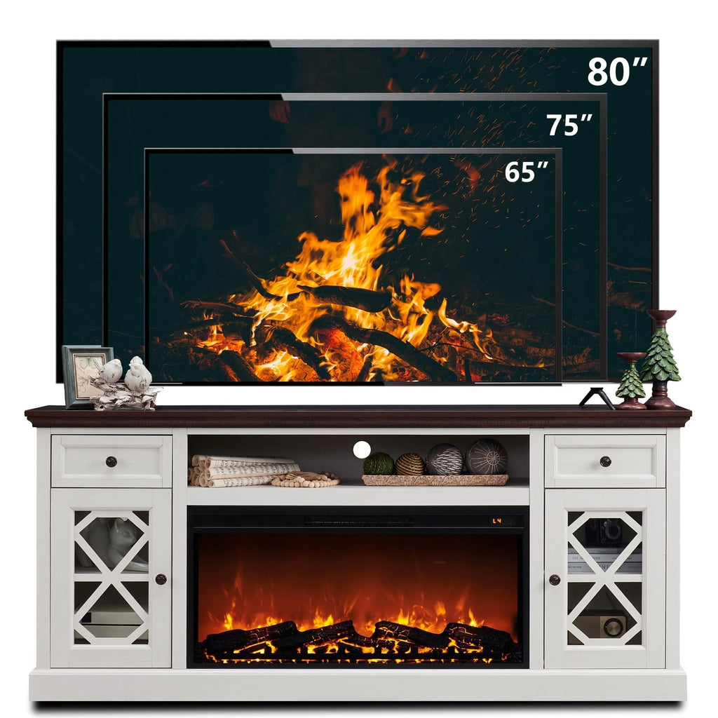 SinCiDo Farmhouse Fireplace TV Stand With 36 Inch Electric Fireplace For 80 Inch TVs, 70 Inch