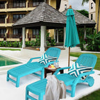Folding Plastic Outdoor Chaise Lounge Chair With Wheels, 6-Position, 65.5 x 29 x 16.5-37 in, 330 lbs