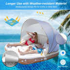 Costway Canopy Inflatable Pool Float Lounge, 71'' x 71'' x 63'' - White Brown Silver