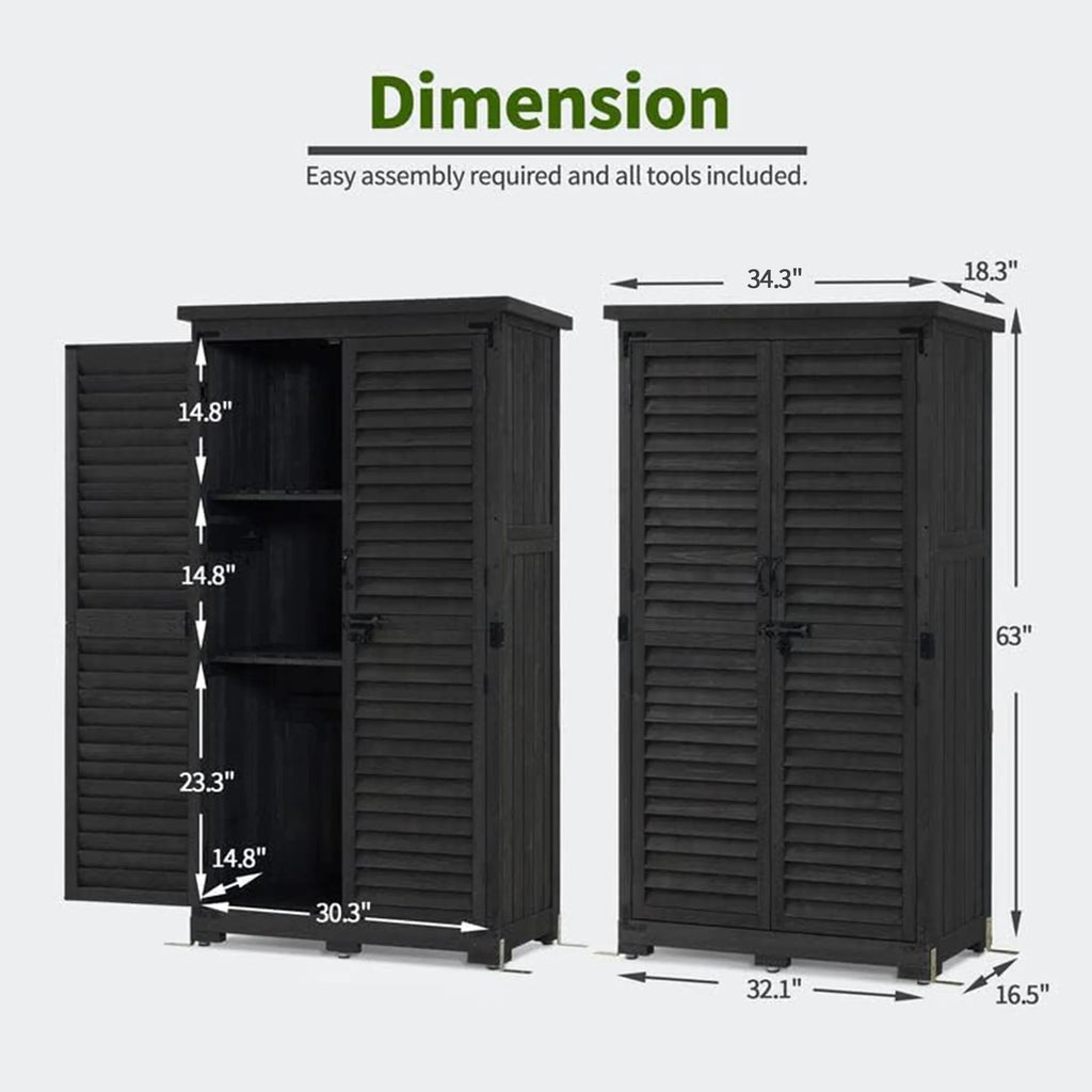 MCombo Tall Garden Wood Storage Shed, Brown - 1.52 x 2.85 ft