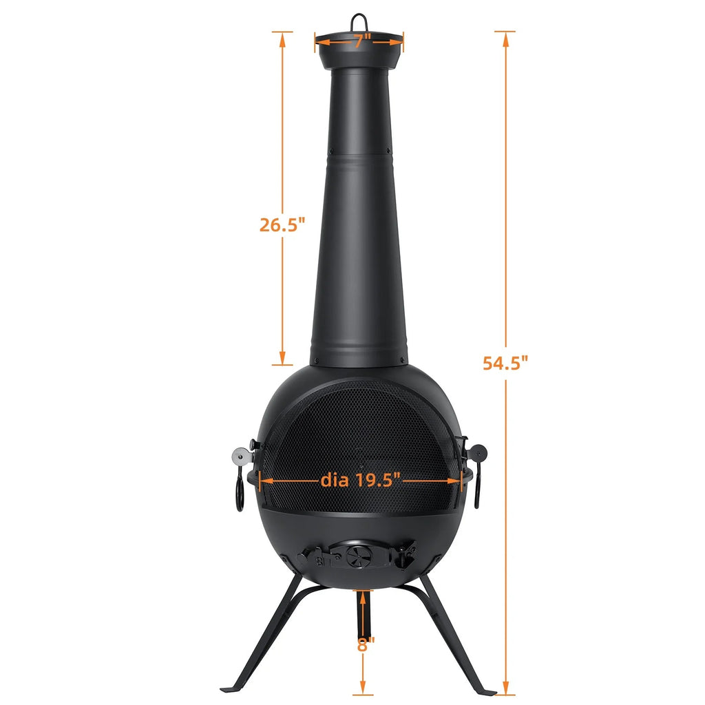 SinglyFire Outdoor Wood-Burning Cast Iron Chiminea Fireplace With Cover Rain Lids - Black