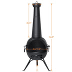 SinglyFire Outdoor Wood-Burning Cast Iron Chiminea Fireplace With Cover Rain Lids - Black
