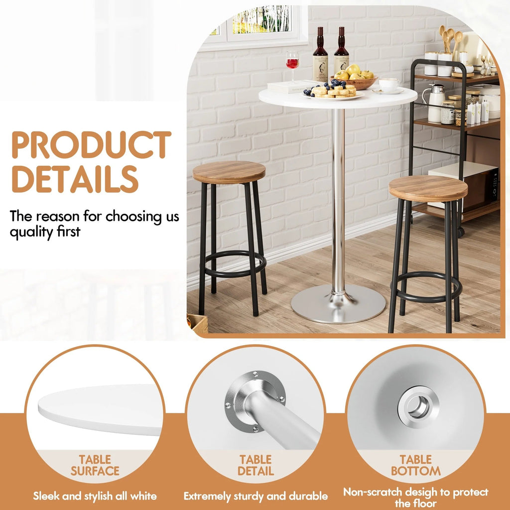 Round Bar-Height Bistro Pub Table With Metal Base And MDF Top, 23.8 x 23.8 x 39.5 Inch