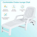 Folding Plastic Outdoor Chaise Lounge Chair With Wheels, 6-Position, 65.5 x 29 x 16.5-37 in, 330 lbs