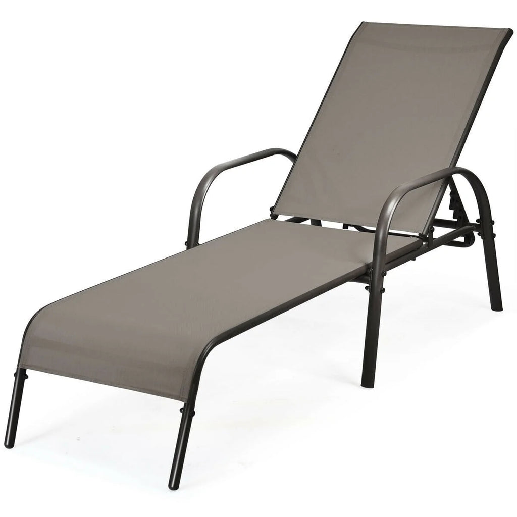 Fabric Folding Outdoor Chaise Lounge Chairs, 2 Pcs, 5 Position