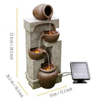 Teamson Home Solar Powered 4-Tier Cascading Bowls Garden Water Fountain With LED Lights, Brown, 28.5 in