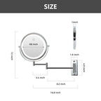 8 Inch Round Wall-Mounted Makeup Mirror, Rechargeable, 1X/10X Magnification, 3-Color LED Lights