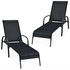 Fabric Folding Outdoor Chaise Lounge Chairs, 2 Pcs, 5 Position