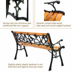 Garden Park Bench, Cast Iron And Kembat Wood, Black And Natural, 49.5in x 20.5in x 29in