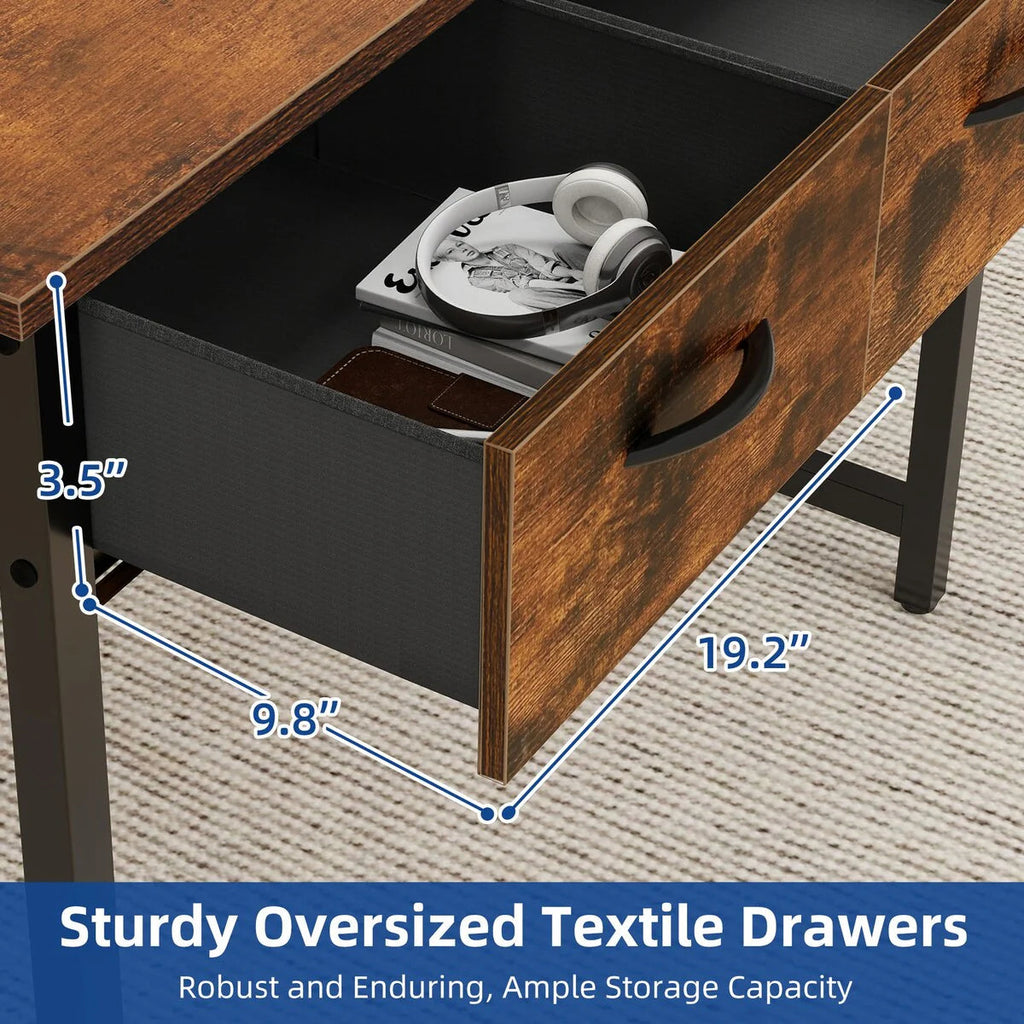 Computer Desk With 3 Fabric Drawers And Monitor Stand