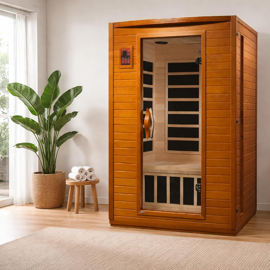 DYNAMIC SAUNAS 2-Person Low EMF Far Infrared Sauna With Red Light Therapy And Bluetooth Speakers, Canadian Hemlock - Andora