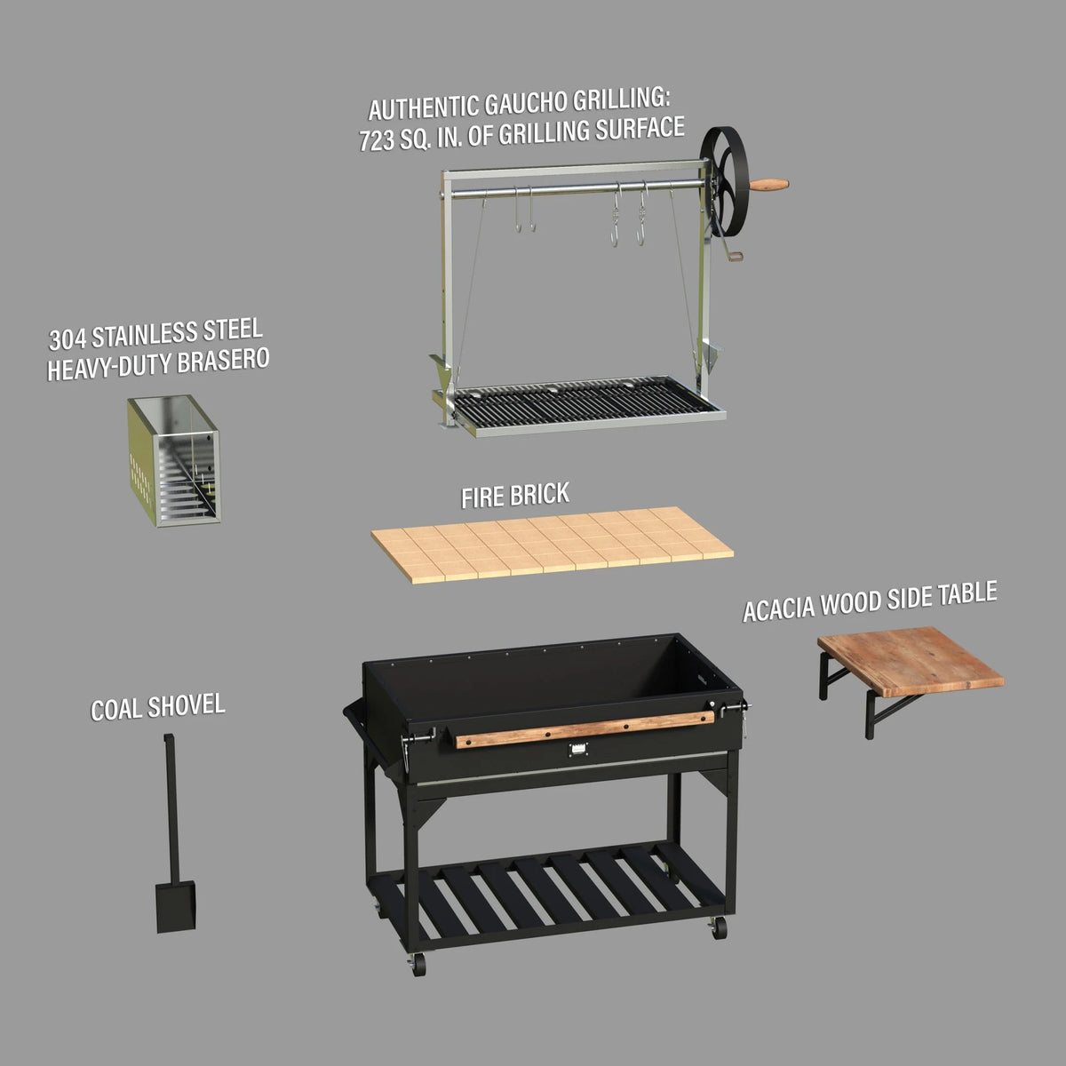 Backyard Discovery Argentine Santa Maria Wood Fire & Charcoal Steel BBQ Grill, Brasero - 723 Square Inch